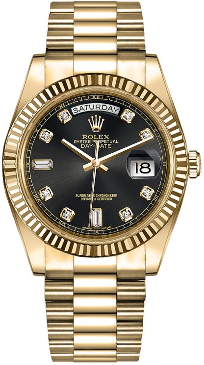 replique Rolex Day-Date 36 Black Diamond Dial Montre en or massif 118238