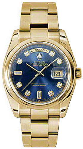 replique Rolex Day-Date 36 Blue Diamond Dial Montre en or 118208