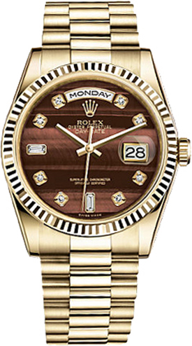 replique Rolex Day-Date 36 Brown Diamond Dial Montre en or 118238