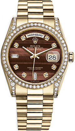 replique Rolex Day-Date 36 Brown Diamond Gold Watch 118388