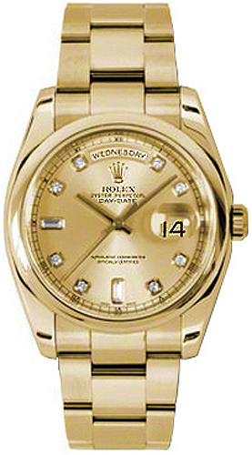 replique Rolex Day-Date 36 Champagne Diamond Dial Montre en or 118208