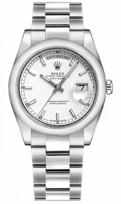 replique Rolex Day-Date 36 cadran blanc Oyster Bracelet montre en or 118209