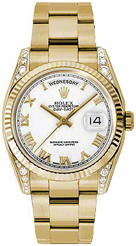 replique Rolex Day-Date 36 cadran blanc à chiffres romains en or 118338