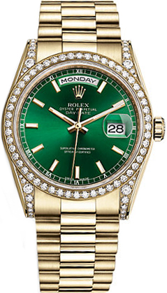 replique Rolex Day-Date 36 cadran vert montre en or 118388