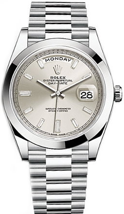 replique Rolex Day-Date 40 cadran argenté platine montre 228206