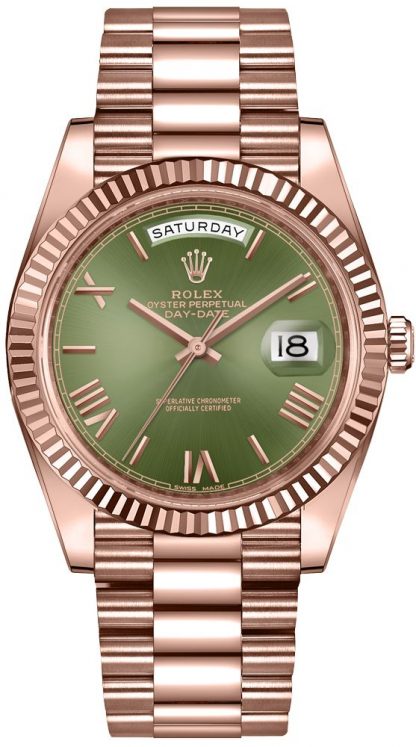 replique Rolex Day-Date 40 cadran vert montre en or rose 228235