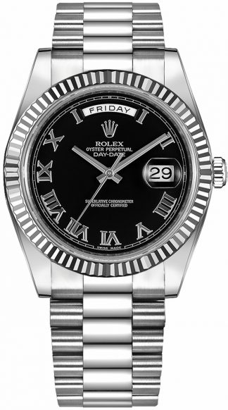 replique Rolex Day-Date 41 Montre en or noir à chiffres romains pour homme 218239