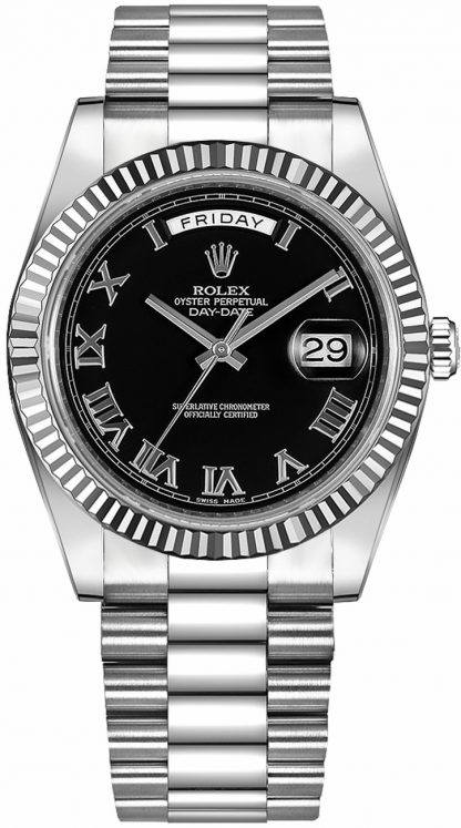 replique Rolex Day-Date 41 Montre en or noir à chiffres romains pour homme 218239