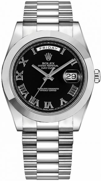 replique Rolex Day-Date 41 Montre en platine à chiffres romains noirs 218206