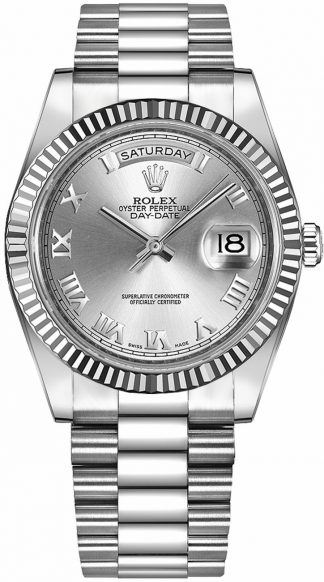 replique Rolex Day-Date 41 argent cadran chiffre romain or montre homme 218239