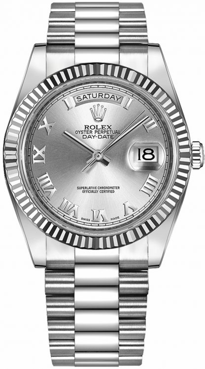 replique Rolex Day-Date 41 argent cadran chiffre romain or montre homme 218239