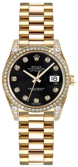 replique Rolex Lady-Datejust 26 Black Diamond Dial Montre en or 179158