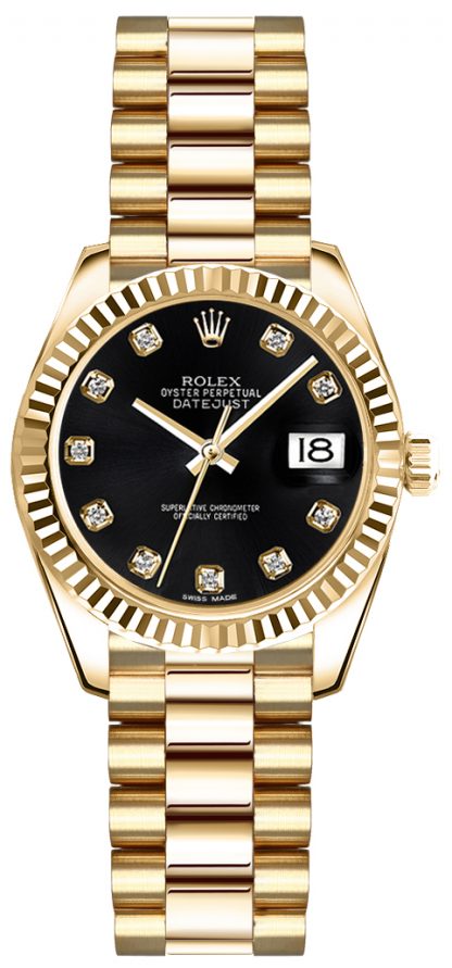 replique Rolex Lady-Datejust 26 Black Diamond Dial Watch 179178