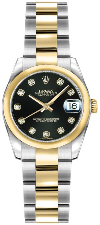 replique Rolex Lady-Datejust 26 Black Diamond Oyster Bracelet Watch 179163