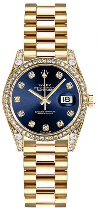 replique Rolex Lady-Datejust 26 Blue Diamond Dial Montre en or 179158