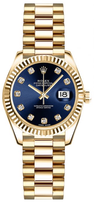 replique Rolex Lady-Datejust 26 Blue Diamond Dial Montre en or 179178