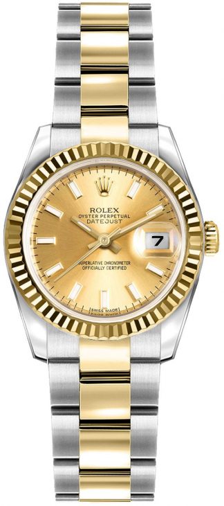 replique Rolex Lady-Datejust 26 Champagne Dial Oyster Bracelet Watch 179173