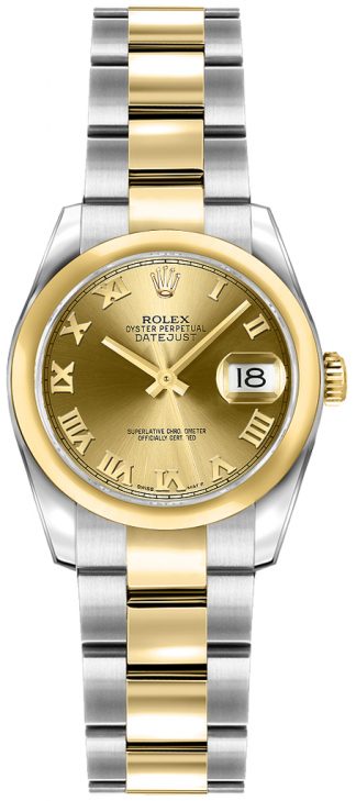 replique Rolex Lady-Datejust 26 Champagne Roman Numeral Dial Watch 179163