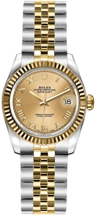 replique Rolex Lady-Datejust 26 Champagne Roman Numeral Jubilee Bracelet Watch 179173