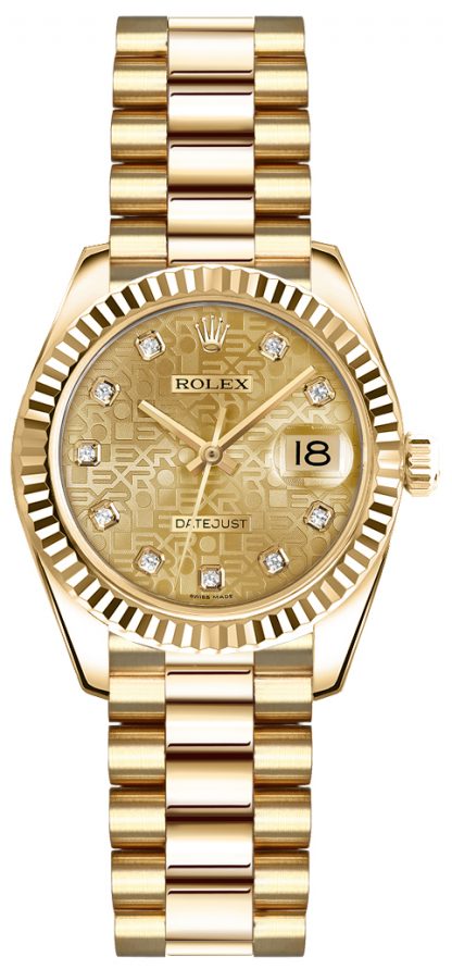 replique Rolex Lady-Datejust 26 Gold Diamond Watch 179178