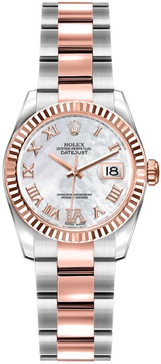 replique Rolex Lady-Datejust 26 Mother of Pearl Rose Gold & Steel Watch 179171