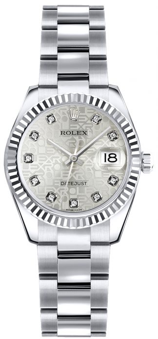 replique Rolex Lady-Datejust 26 Oyster Bracelet cadran jubilé argenté 179179