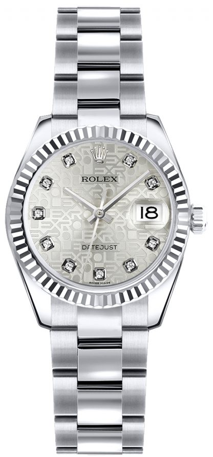 replique Rolex Lady-Datejust 26 Oyster Bracelet cadran jubilé argenté 179179