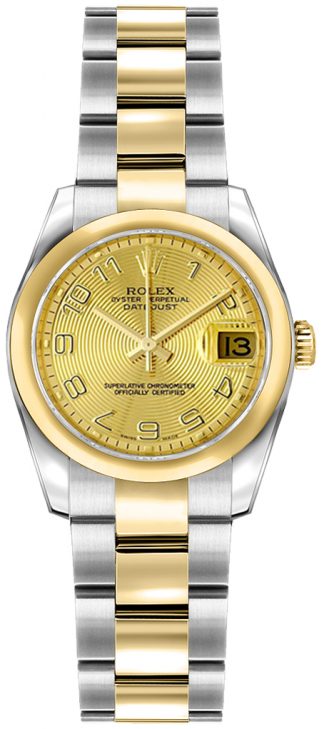 replique Rolex Lady-Datejust 26 Solid 18K Yellow Gold Domed Bezel Watch 179163