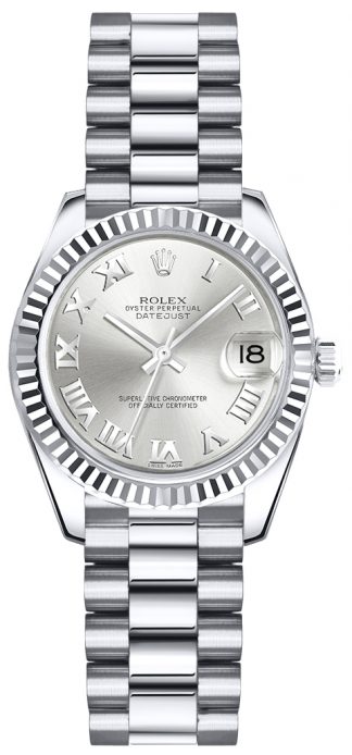 replique Rolex Lady-Datejust 26 argent cadran chiffre romain or montre 179179