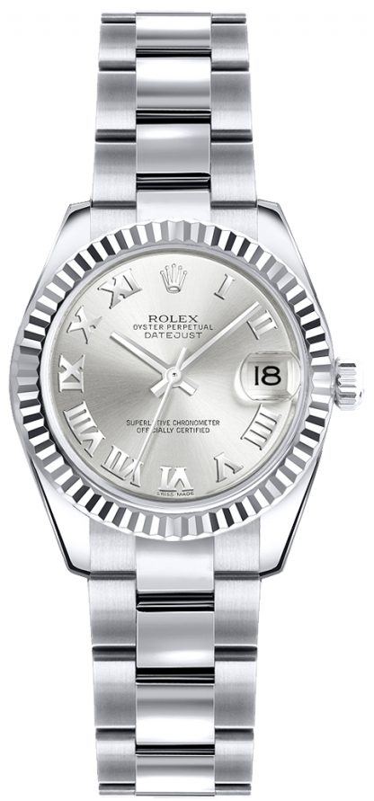 replique Rolex Lady-Datejust 26 argent cadran à chiffres romains 179179