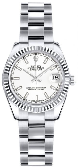 replique Rolex Lady-Datejust 26 cadran blanc montre en or 179179