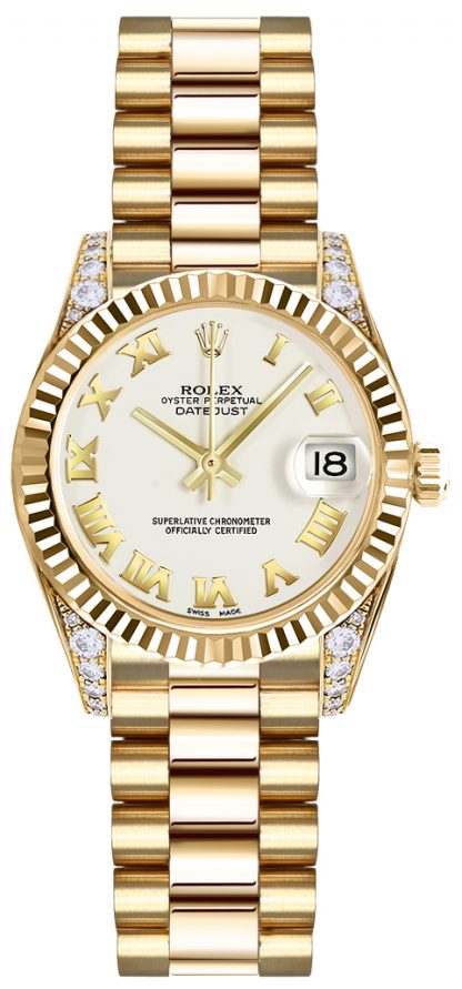 replique Rolex Lady-Datejust 26 cadran blanc montre en or jaune 179238