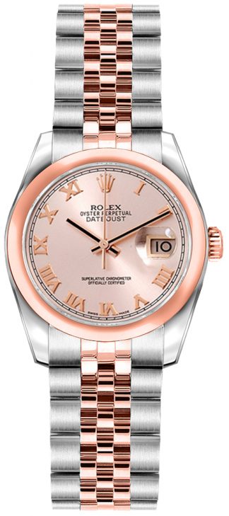 replique Rolex Lady-Datejust 26 cadran chiffres romains roses or rose et acier 179161