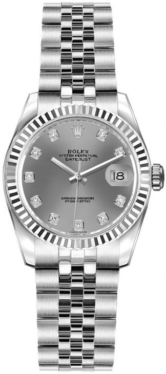 replique Rolex Lady-Datejust 26 cadran diamant gris rhodium 179174