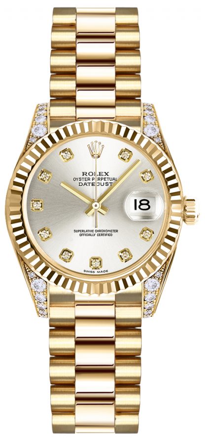 replique Rolex Lady-Datejust 26 cadran en argent avec diamant en or 179238