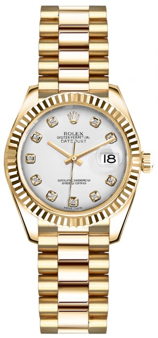 replique Rolex Lady-Datejust 26 cadran en diamant blanc montre en or 179178