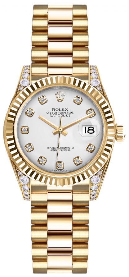 replique Rolex Lady-Datejust 26 cadran en diamant blanc montre en or 179238