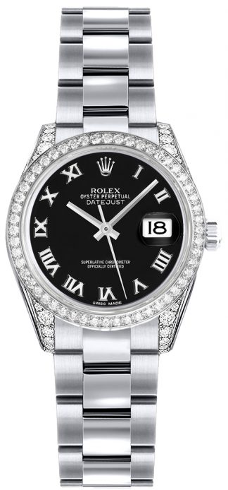 replique Rolex Lady-Datejust 26 cadran noir à chiffres romains en or 179159