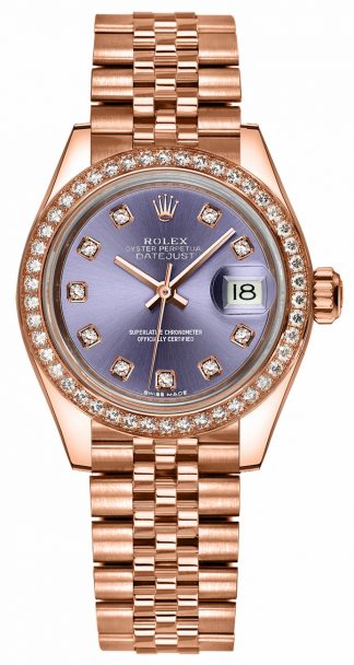 replique Rolex Lady-Datejust 28 Purple Diamond Dial Gold Watch 279135RBR