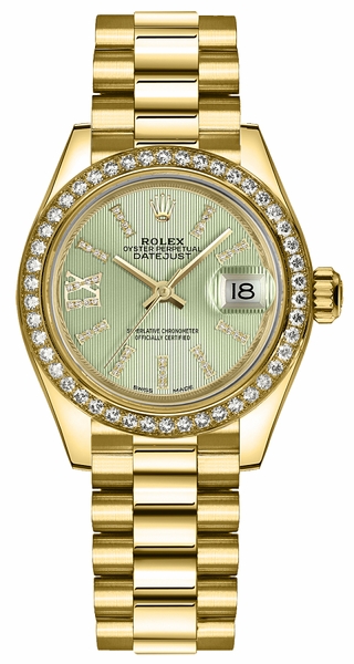 replique Rolex Lady-Datejust 28 cadran diamant vert montre en or 279138RBR