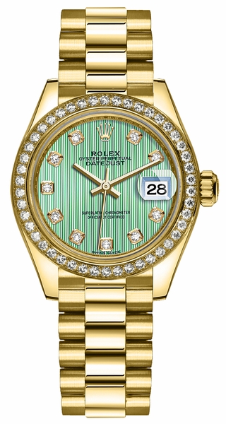 replique Rolex Lady-Datejust 28 cadran vert montre en or 279138RBR