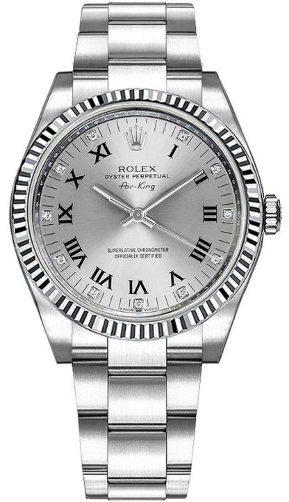 replique Rolex Oyster Perpetual Air-King Silver Diamond Dial 114234