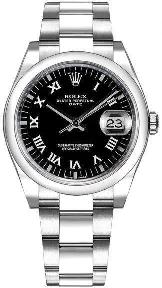 replique Rolex Oyster Perpetual Date 34 Montre cadran noir à chiffres romains 115200