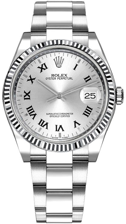 replique Rolex Oyster Perpetual Date 34 Montre à cadran en chiffre romain argenté 115234