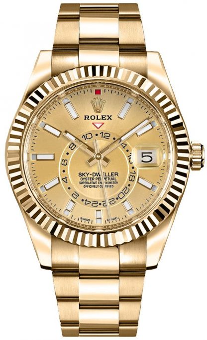 replique Rolex Sky-Dweller Champagne Dial Gold Men's Watch 326938